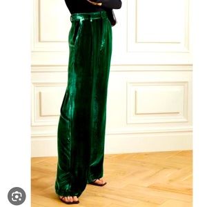 NWT Reformation Wes Pant Size 4 Forest Green Soft Velvet Wide-leg High-waisted